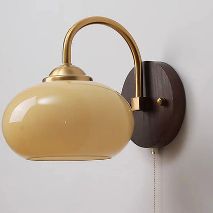 Mid-Century Oval Ash Wood Glass 1-Light Wall Sconce Lamp