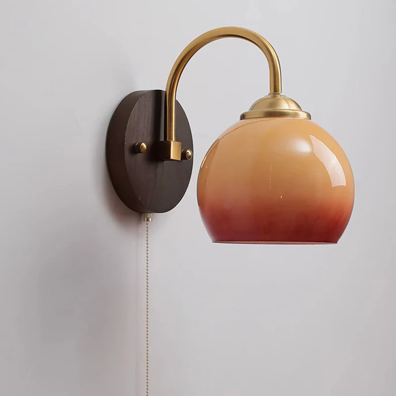 Mid-Century Oval Ash Wood Glass 1-Light Wall Sconce Lamp