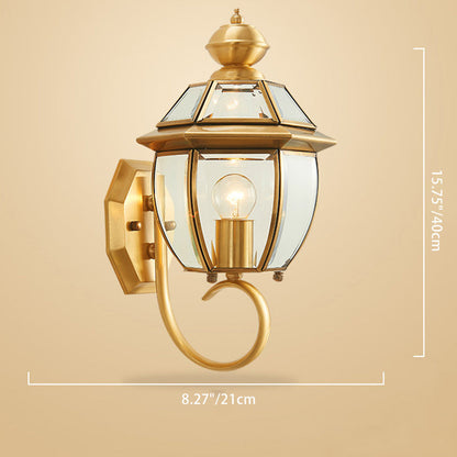 Waterproof Oval Copper Glass 1-Light Wall Sconce Lamp