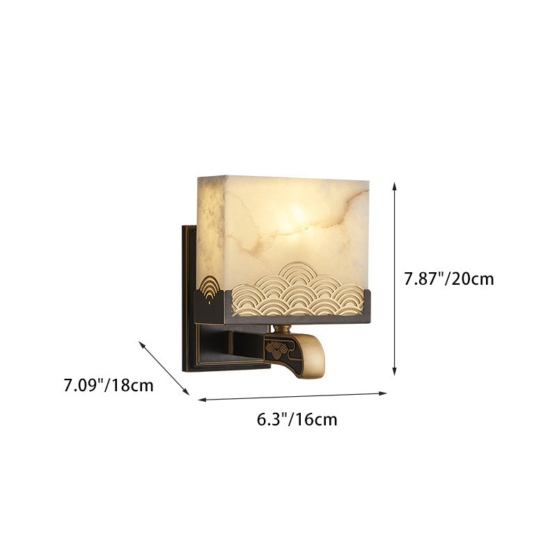 Chinese Square Copper Marble 1-Light Wall Sconce Lamp