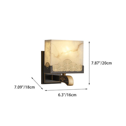 Chinese Square Copper Marble 1-Light Wall Sconce Lamp