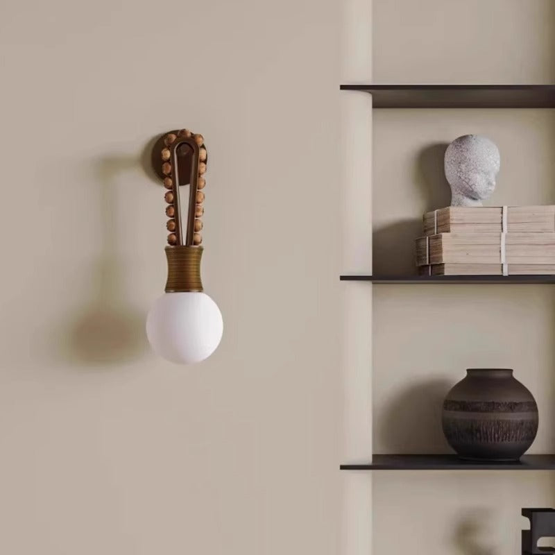 French Hanging Rope Aluminum Glass 1-Light Wall Sconce Lamp