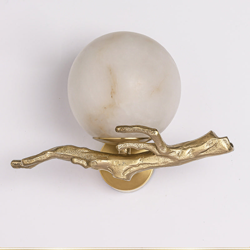 Chinese Orb Twig Copper Marble 1-Light Wall Sconce Lamp