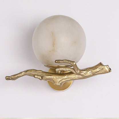 Chinese Orb Twig Copper Marble 1-Light Wall Sconce Lamp