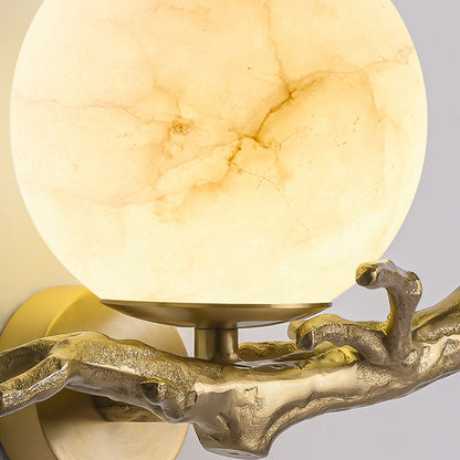 Chinese Orb Twig Copper Marble 1-Light Wall Sconce Lamp