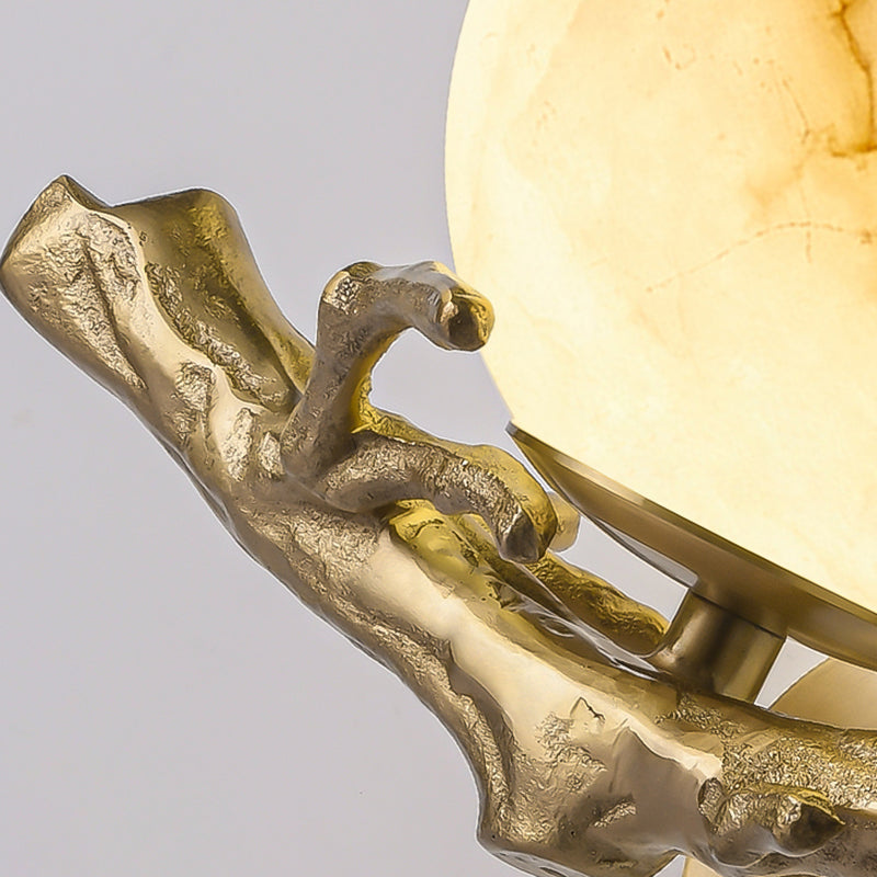 Chinese Orb Twig Copper Marble 1-Light Wall Sconce Lamp