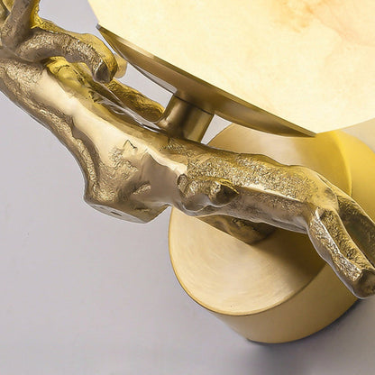 Chinese Orb Twig Copper Marble 1-Light Wall Sconce Lamp