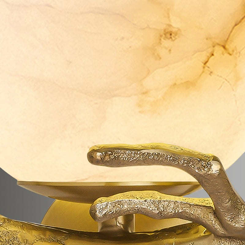 Chinese Orb Twig Copper Marble 1-Light Wall Sconce Lamp