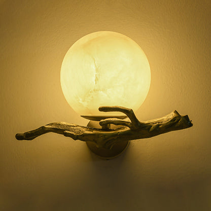 Chinese Orb Twig Copper Marble 1-Light Wall Sconce Lamp