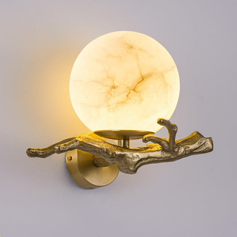 Chinese Orb Twig Copper Marble 1-Light Wall Sconce Lamp