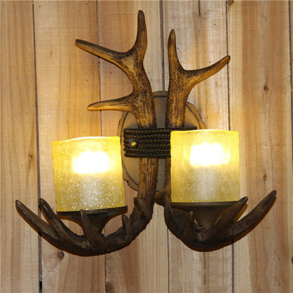 Antler Cylinder Resin Glass 2-Light Wall Sconce Lamp