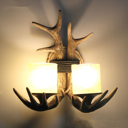 Antler Cylinder Resin Glass 2-Light Wall Sconce Lamp