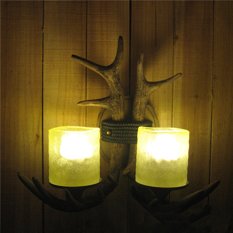 Antler Cylinder Resin Glass 2-Light Wall Sconce Lamp