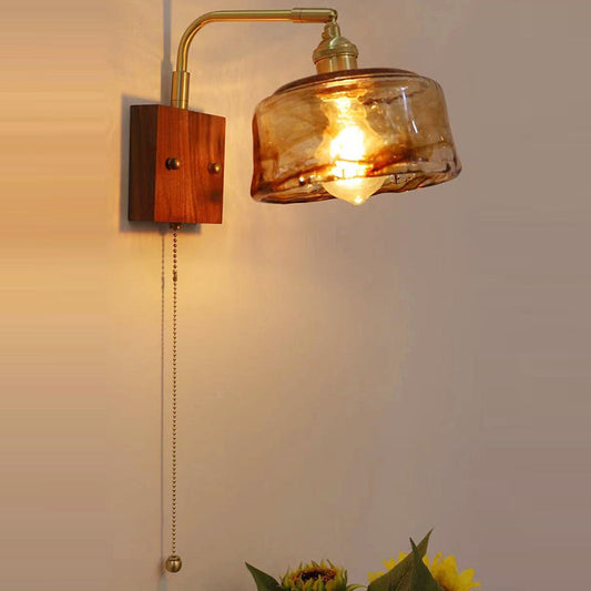 Square Trapezoid Copper Glass 1-Light Wall Sconce Lamp