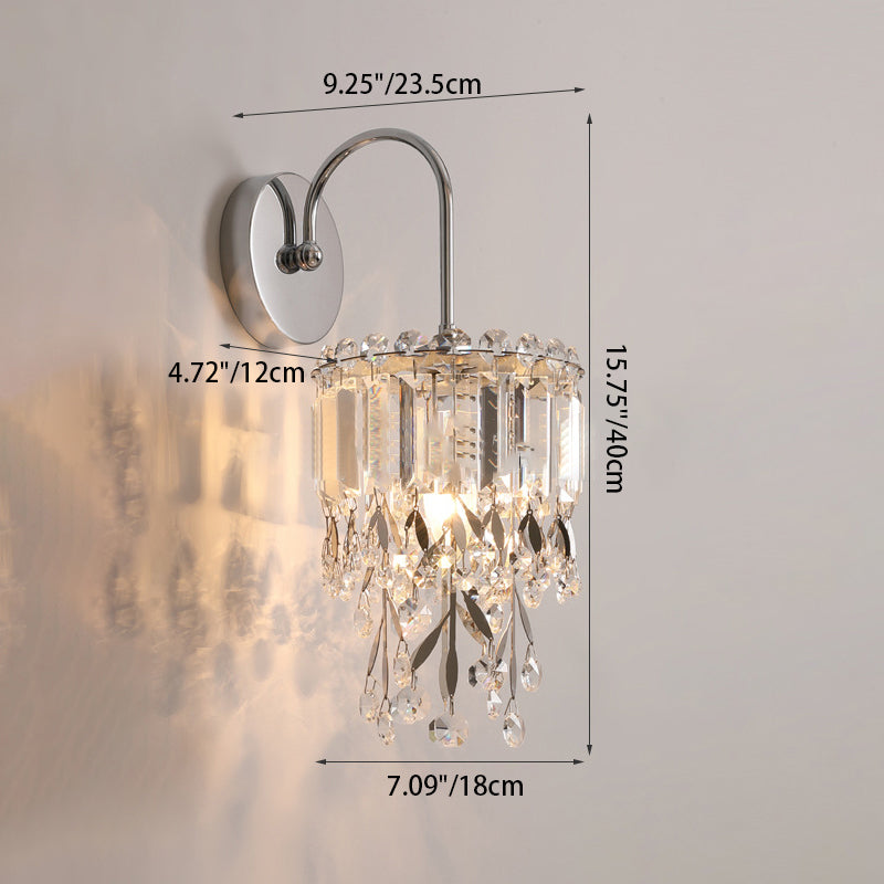 Round Stainless Steel Crystal 1-Light Wall Sconce Lamp