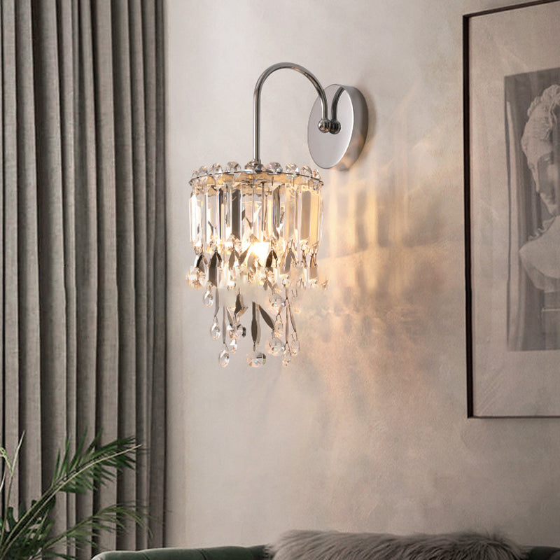 Round Stainless Steel Crystal 1-Light Wall Sconce Lamp