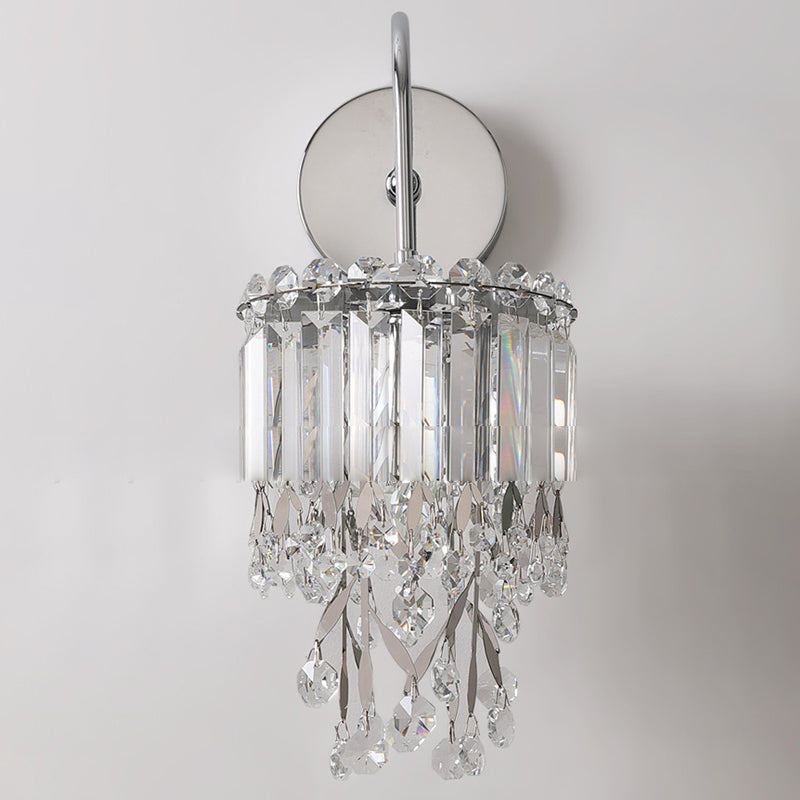 Round Stainless Steel Crystal 1-Light Wall Sconce Lamp