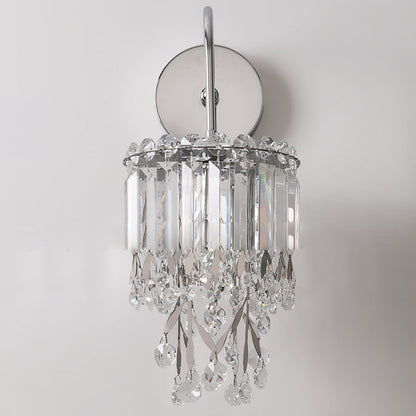 Round Stainless Steel Crystal 1-Light Wall Sconce Lamp