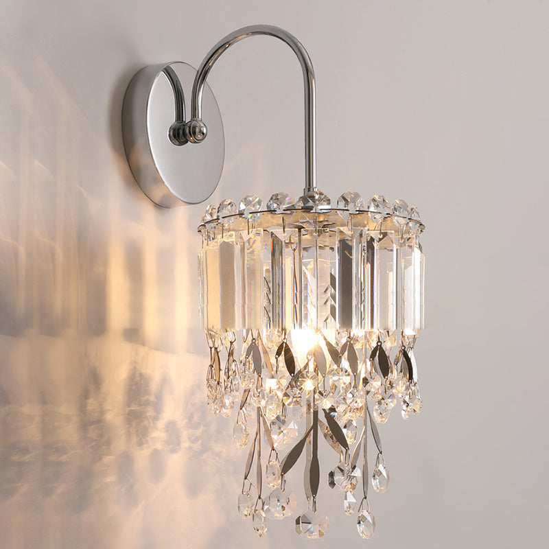 Round Stainless Steel Crystal 1-Light Wall Sconce Lamp