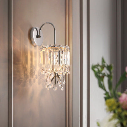 Round Stainless Steel Crystal 1-Light Wall Sconce Lamp