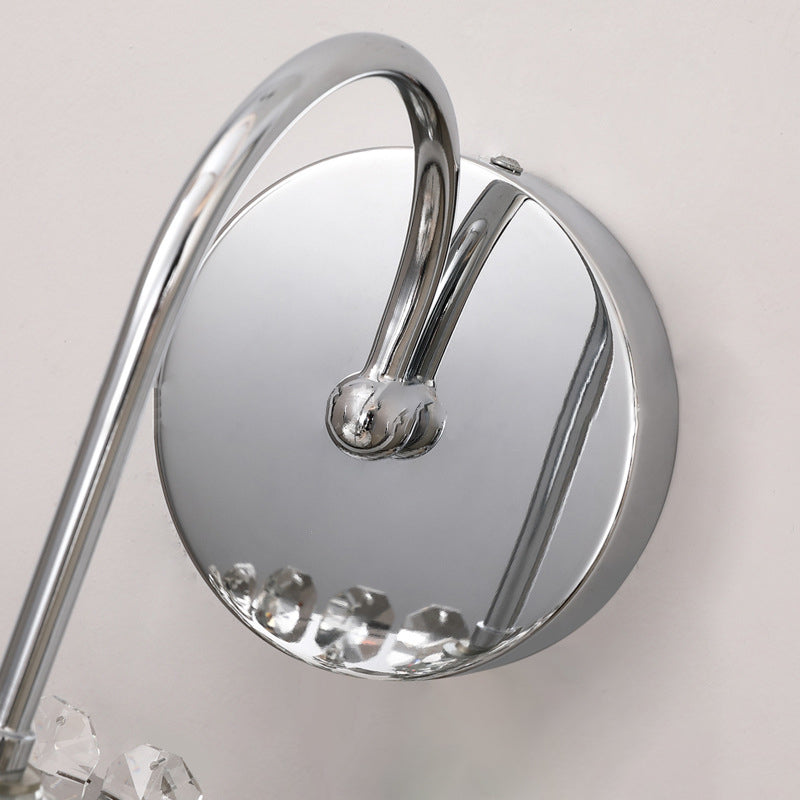 Round Stainless Steel Crystal 1-Light Wall Sconce Lamp