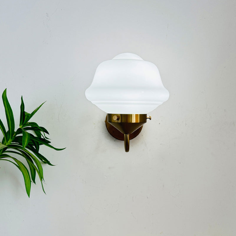 Mid-Century Round Oval Iron Glass 1-Light Wall Sconce Lamp