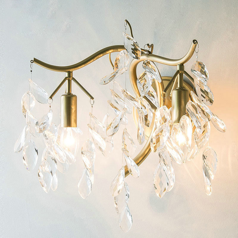 Curve Tassel Shape Iron Crystal 2-Light Wall Sconce Lamp