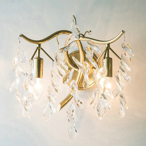 Curve Tassel Shape Iron Crystal 2-Light Wall Sconce Lamp