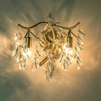 Curve Tassel Shape Iron Crystal 2-Light Wall Sconce Lamp