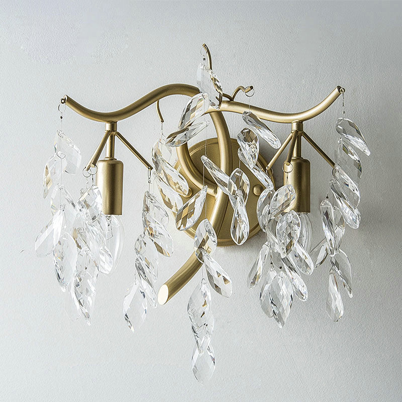Curve Tassel Shape Iron Crystal 2-Light Wall Sconce Lamp