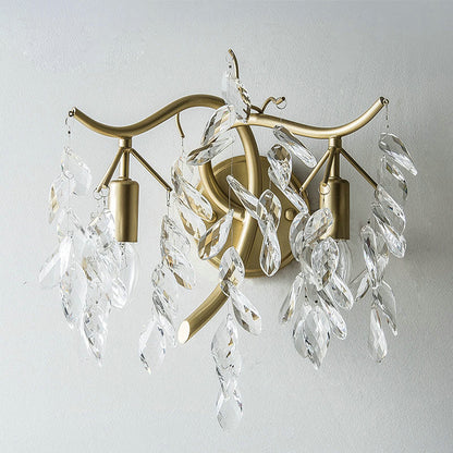 Curve Tassel Shape Iron Crystal 2-Light Wall Sconce Lamp