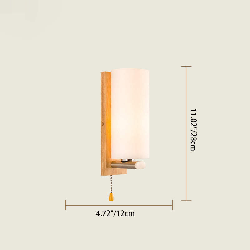 Rectangular Cylinder Wood Glass 1-Light Wall Sconce Lamp