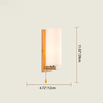 Rectangular Cylinder Wood Glass 1-Light Wall Sconce Lamp