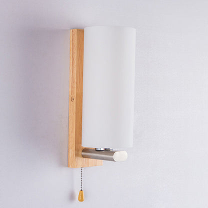 Rectangular Cylinder Wood Glass 1-Light Wall Sconce Lamp