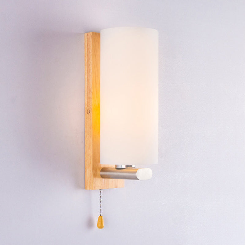Rectangular Cylinder Wood Glass 1-Light Wall Sconce Lamp