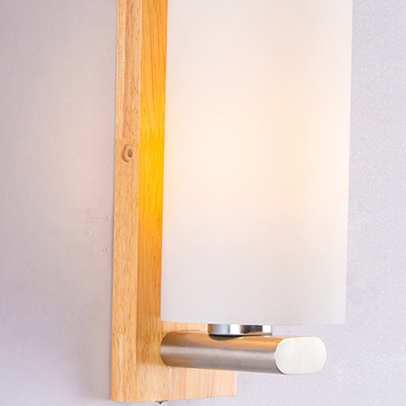 Rectangular Cylinder Wood Glass 1-Light Wall Sconce Lamp