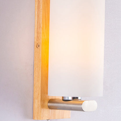 Rectangular Cylinder Wood Glass 1-Light Wall Sconce Lamp