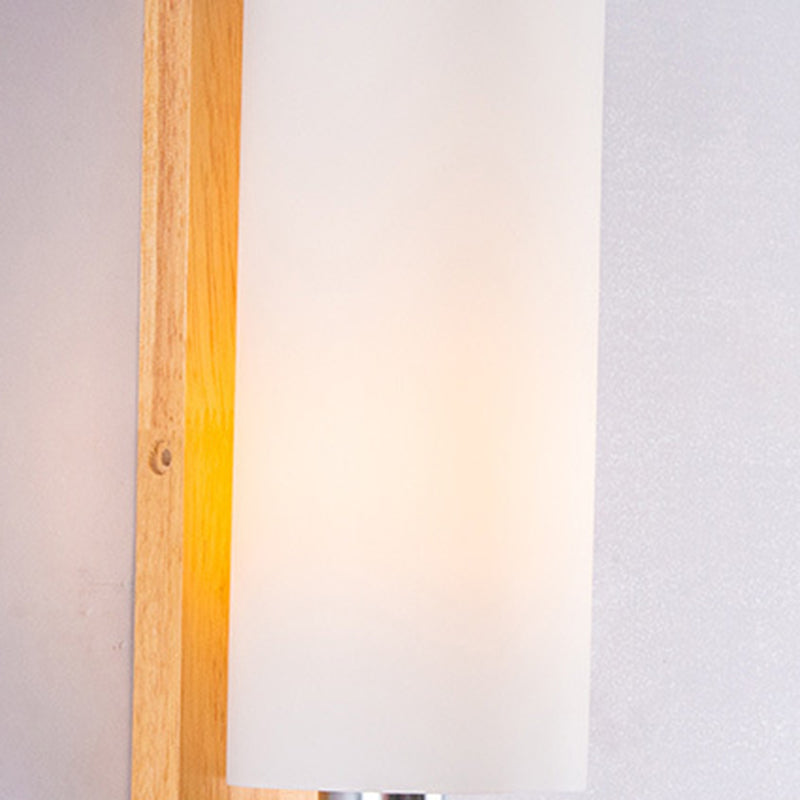 Rectangular Cylinder Wood Glass 1-Light Wall Sconce Lamp
