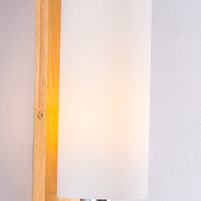 Rectangular Cylinder Wood Glass 1-Light Wall Sconce Lamp