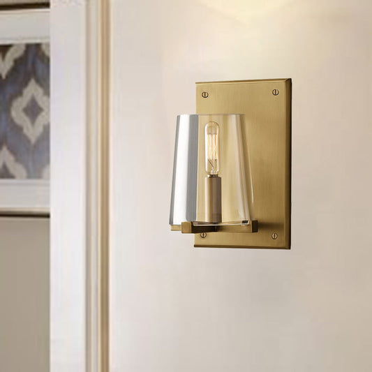Rectangle Cylinder Copper Glass 1-Light Wall Sconce Lamp