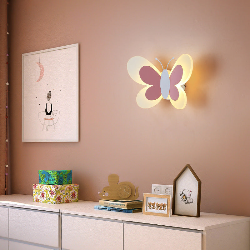 Cartoon Butterfly Shape Iron Acrylic LED Wall Sconce Lamp