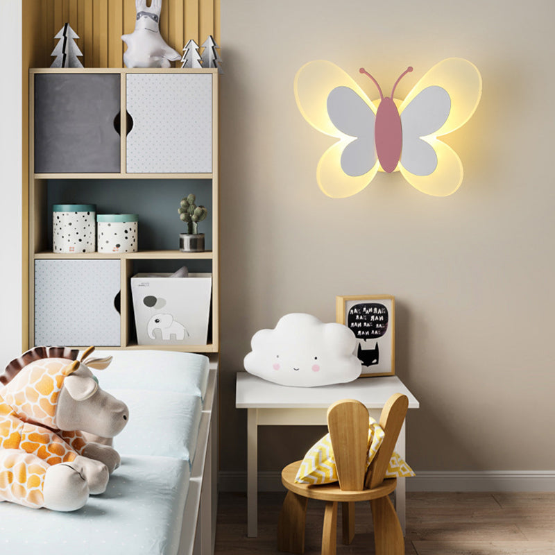 Cartoon Butterfly Shape Iron Acrylic LED Wall Sconce Lamp