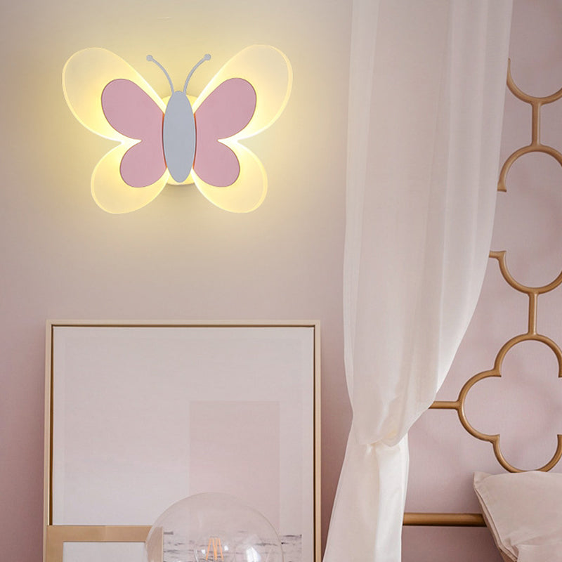 Cartoon Butterfly Shape Iron Acrylic LED Wall Sconce Lamp