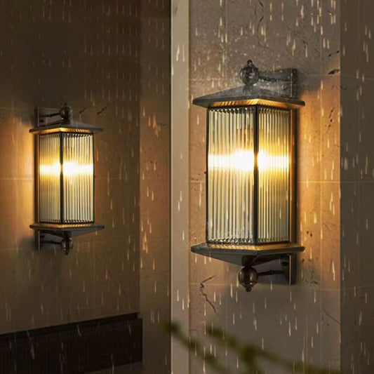 Chinese Rectangle Copper Glass 1/2 Light Wall Sconce Lamp