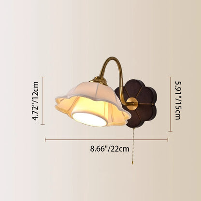 French Round Wood Alloy Fabric 1-Light Wall Sconce Lamp