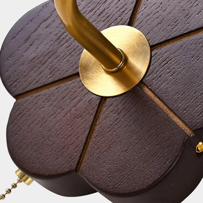 French Round Wood Alloy Fabric 1-Light Wall Sconce Lamp