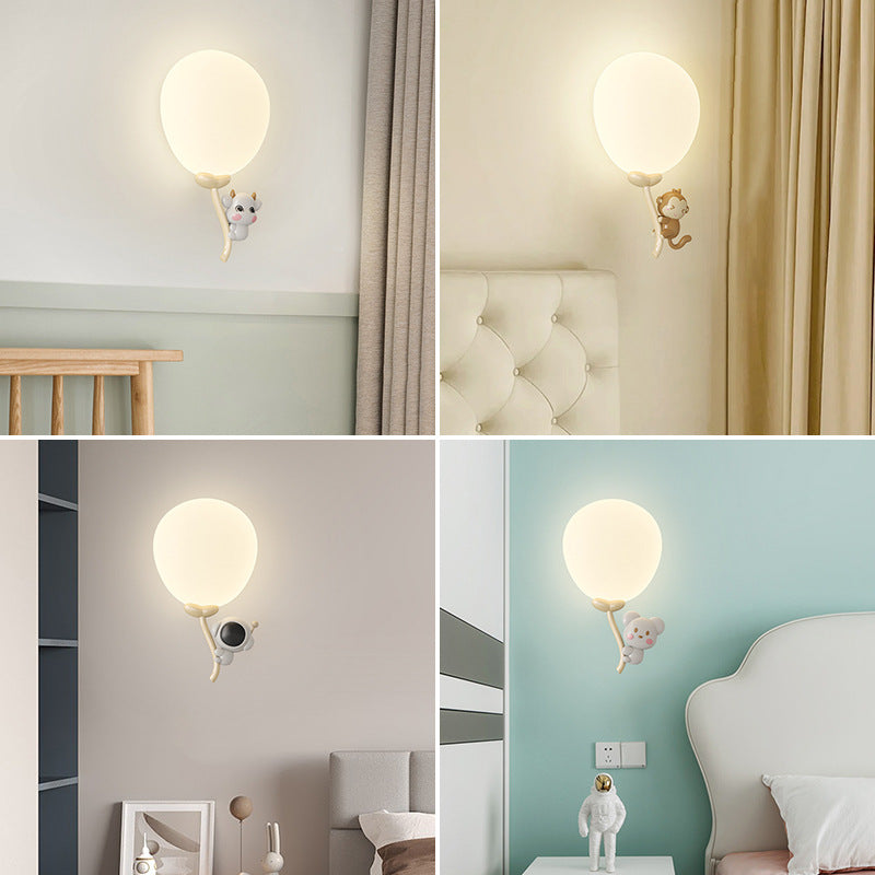 Cream Monkey Cow Spaceman Bear PE Iron LED Wall Sconce Lamp