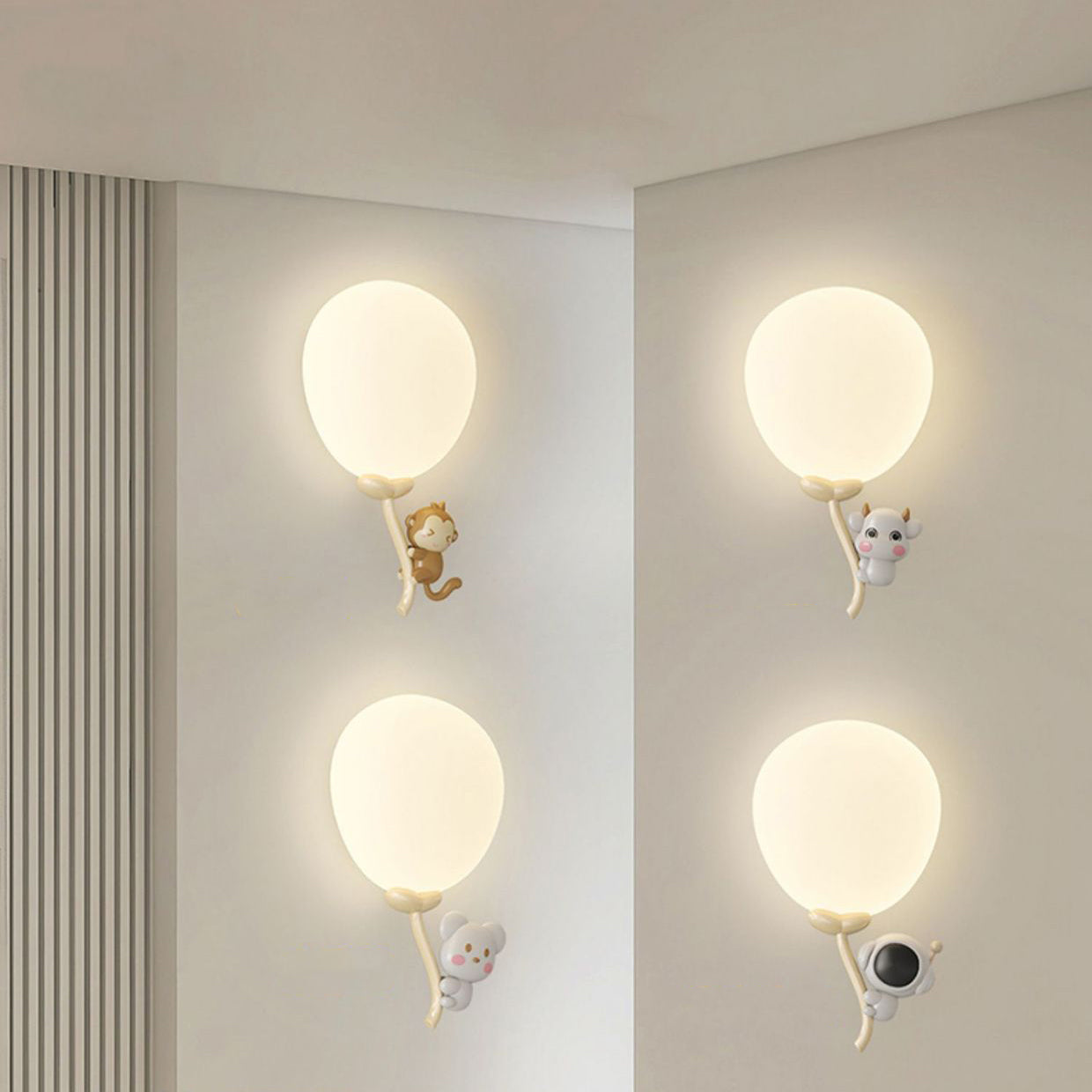 Cream Monkey Cow Spaceman Bear PE Iron LED Wall Sconce Lamp