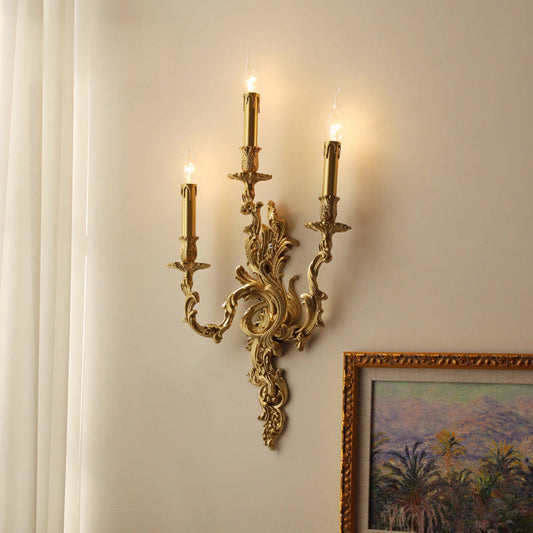French Candle Shape Copper 2/3 Light Wall Sconce Lamp