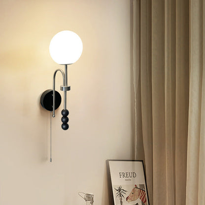 Deco Iron Wood Glass Fabric 1-Light Wall Sconce Lamp